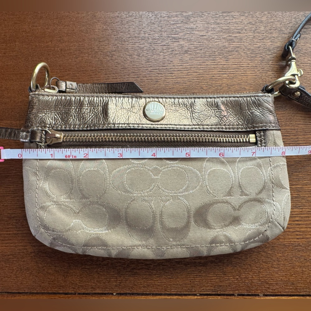 Coach Signature C Canvas W/Gold Metallic Leather Trim Wristlet - Picture 10 of 15